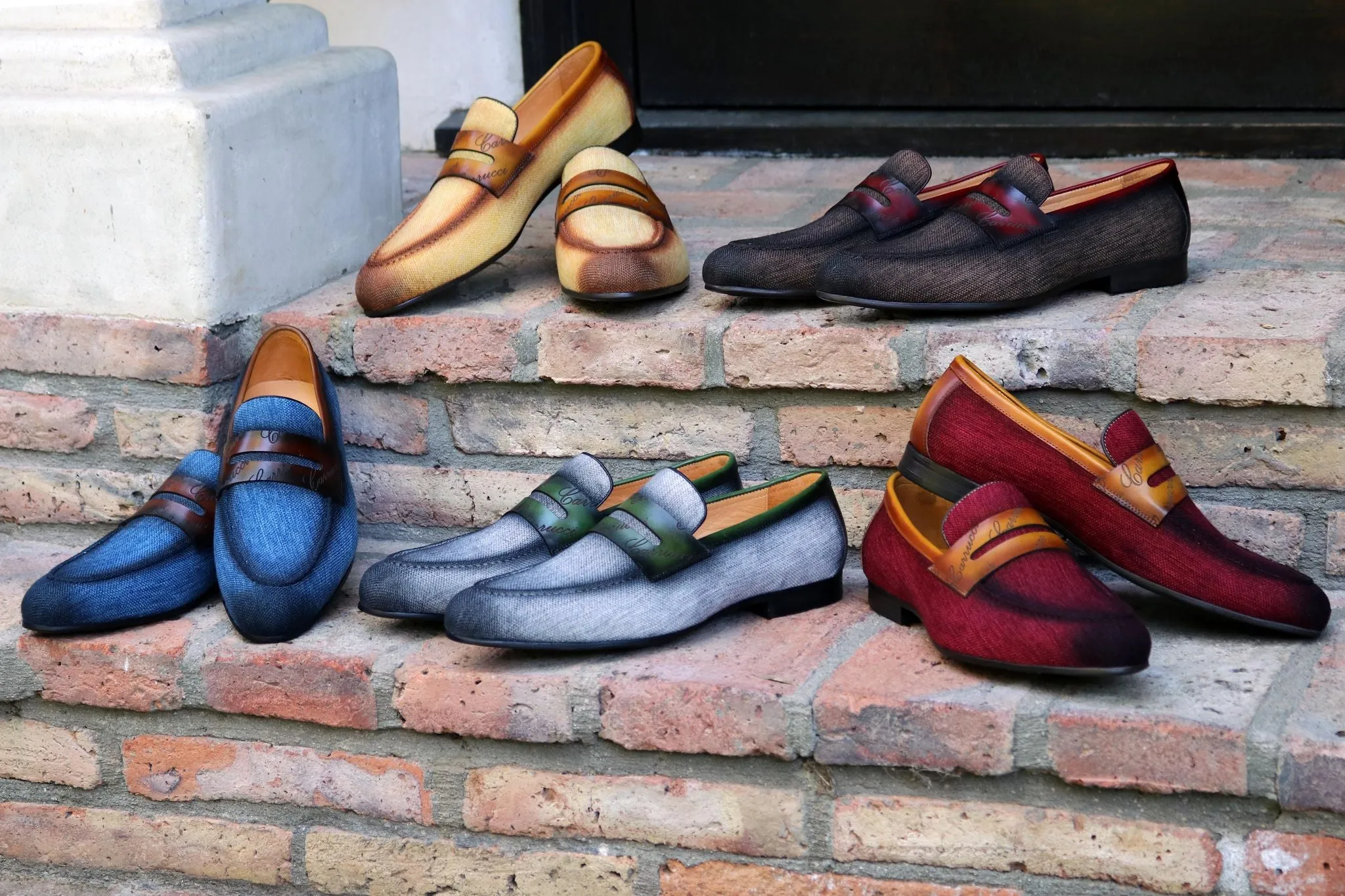 Mocassin à enfiler en toile tissée et veau marron/bordeaux