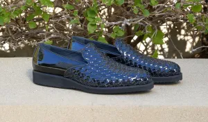 Mocassin à enfiler en veau brillant tissé Noir