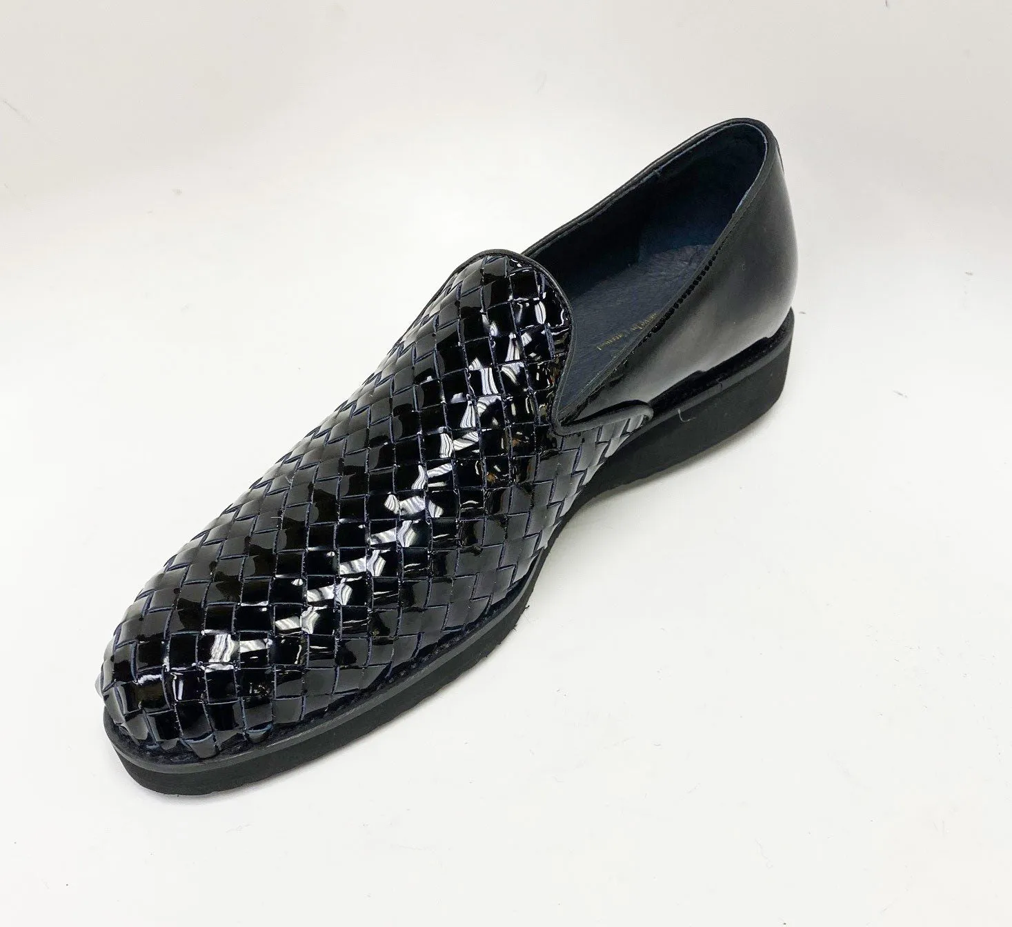 Mocassin à enfiler en veau brillant tissé Noir