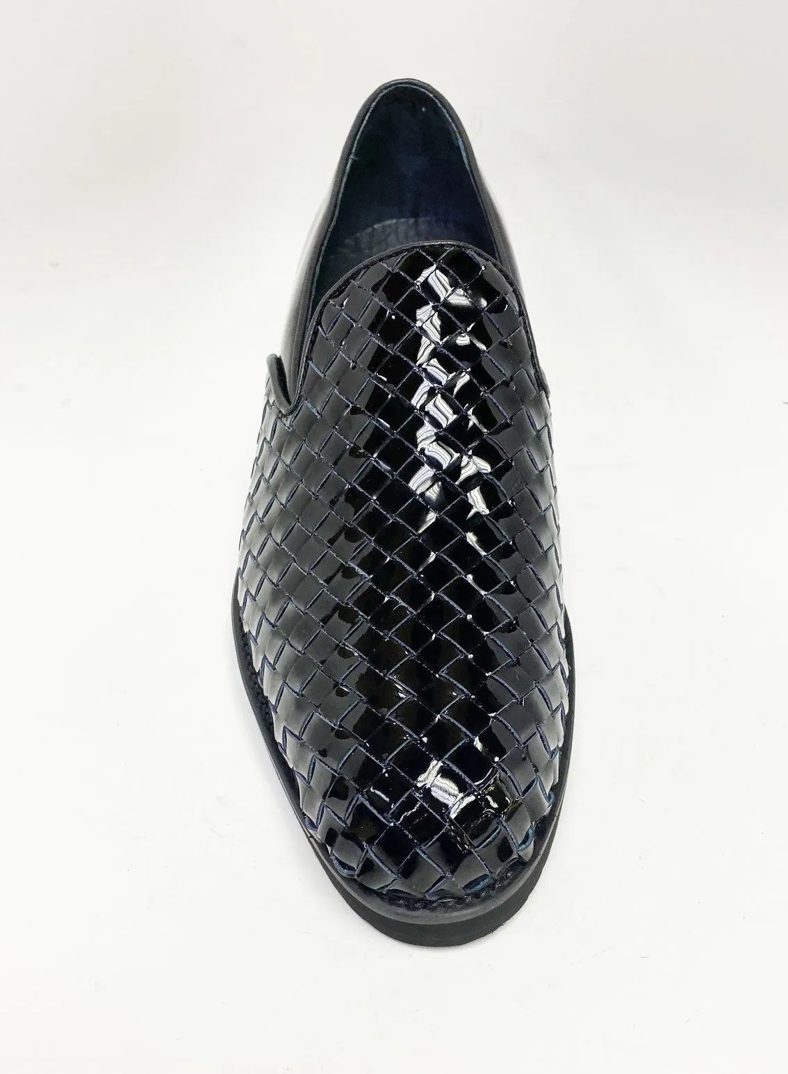 Mocassin à enfiler en veau brillant tissé Noir