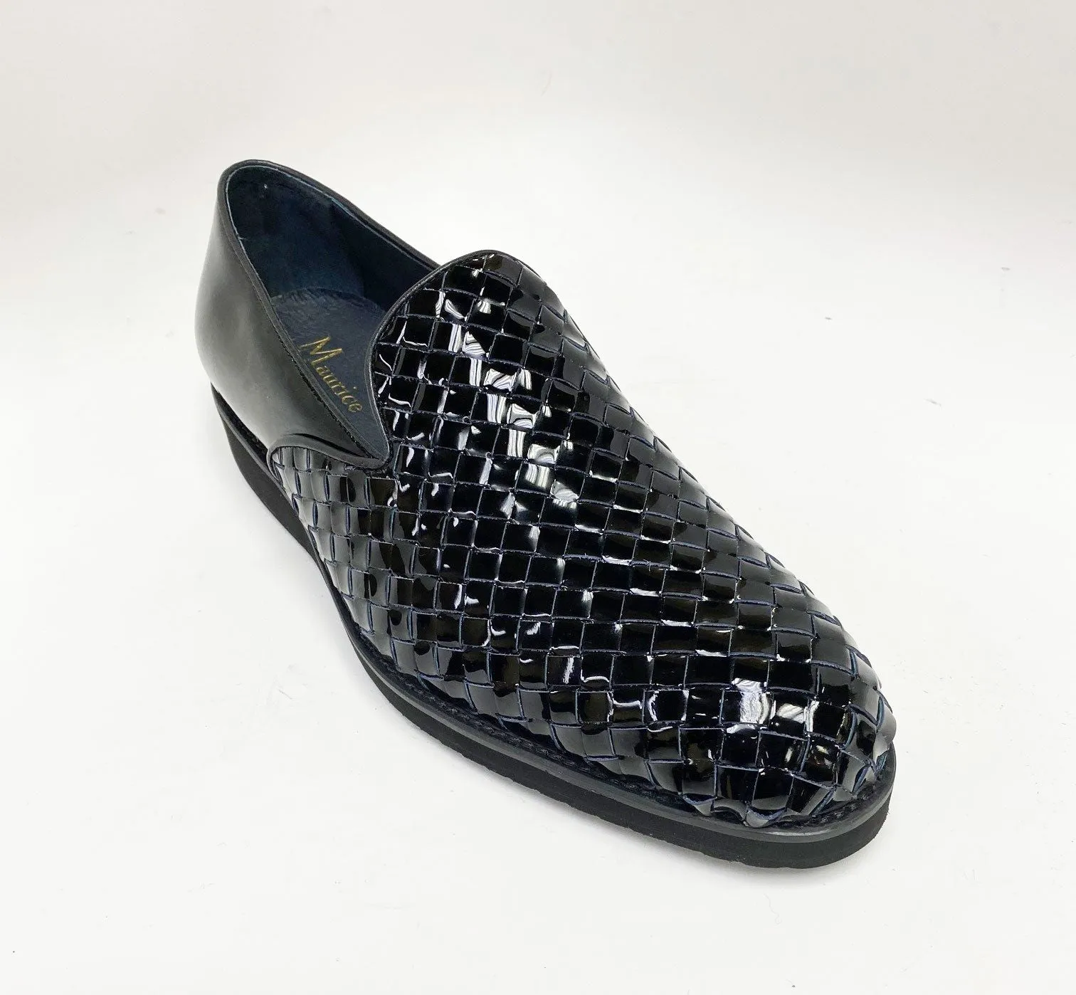 Mocassin à enfiler en veau brillant tissé Noir