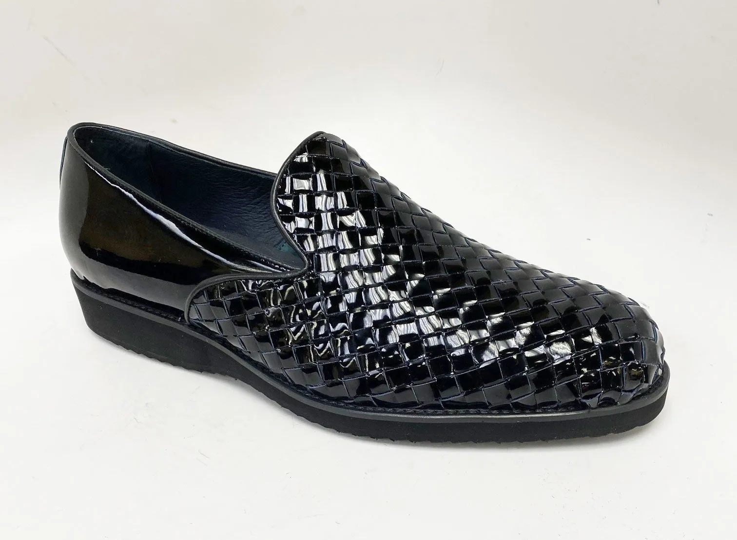Mocassin à enfiler en veau brillant tissé Noir