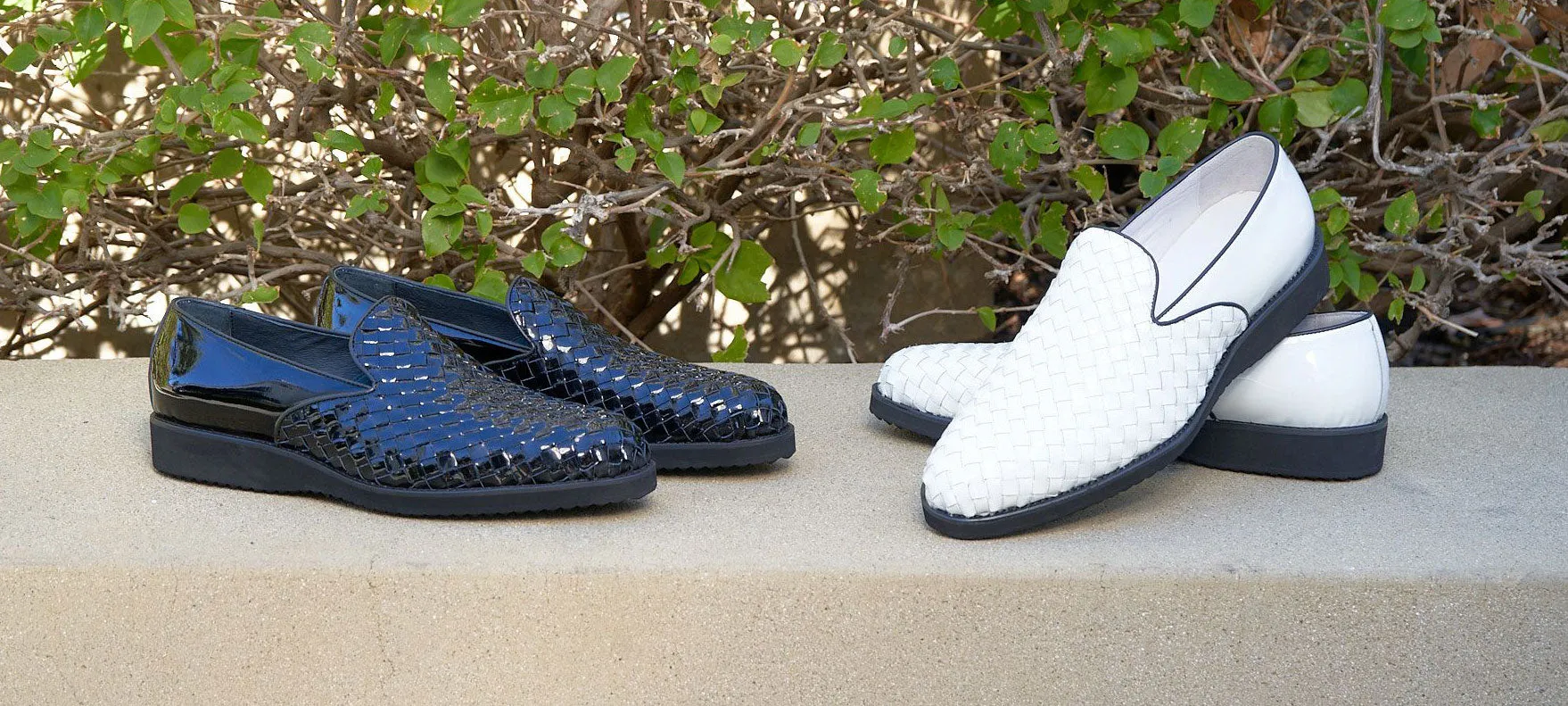 Mocassin à enfiler en veau brillant tissé Noir