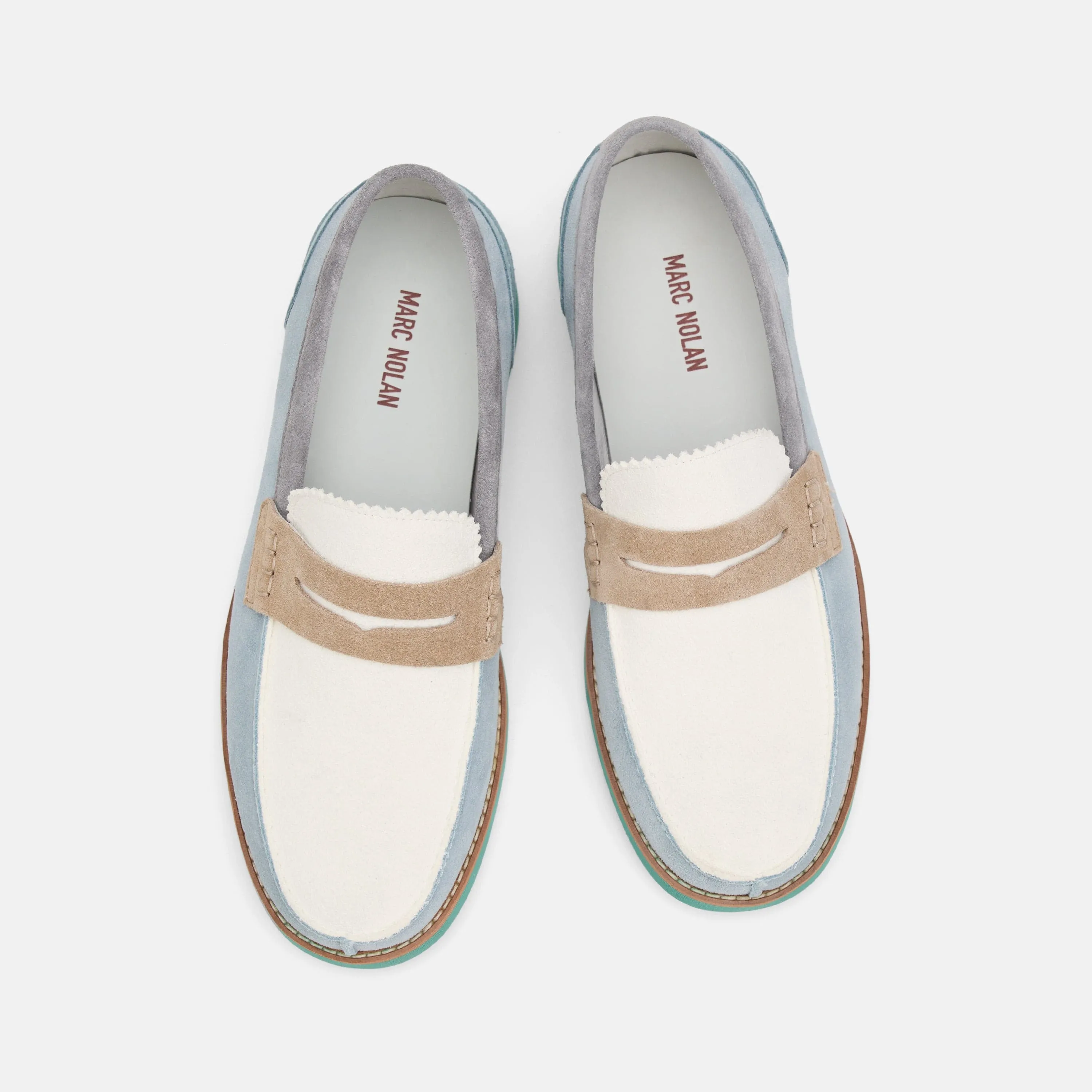 Mocassins Penny en daim Abe avec empiècement bleu brume