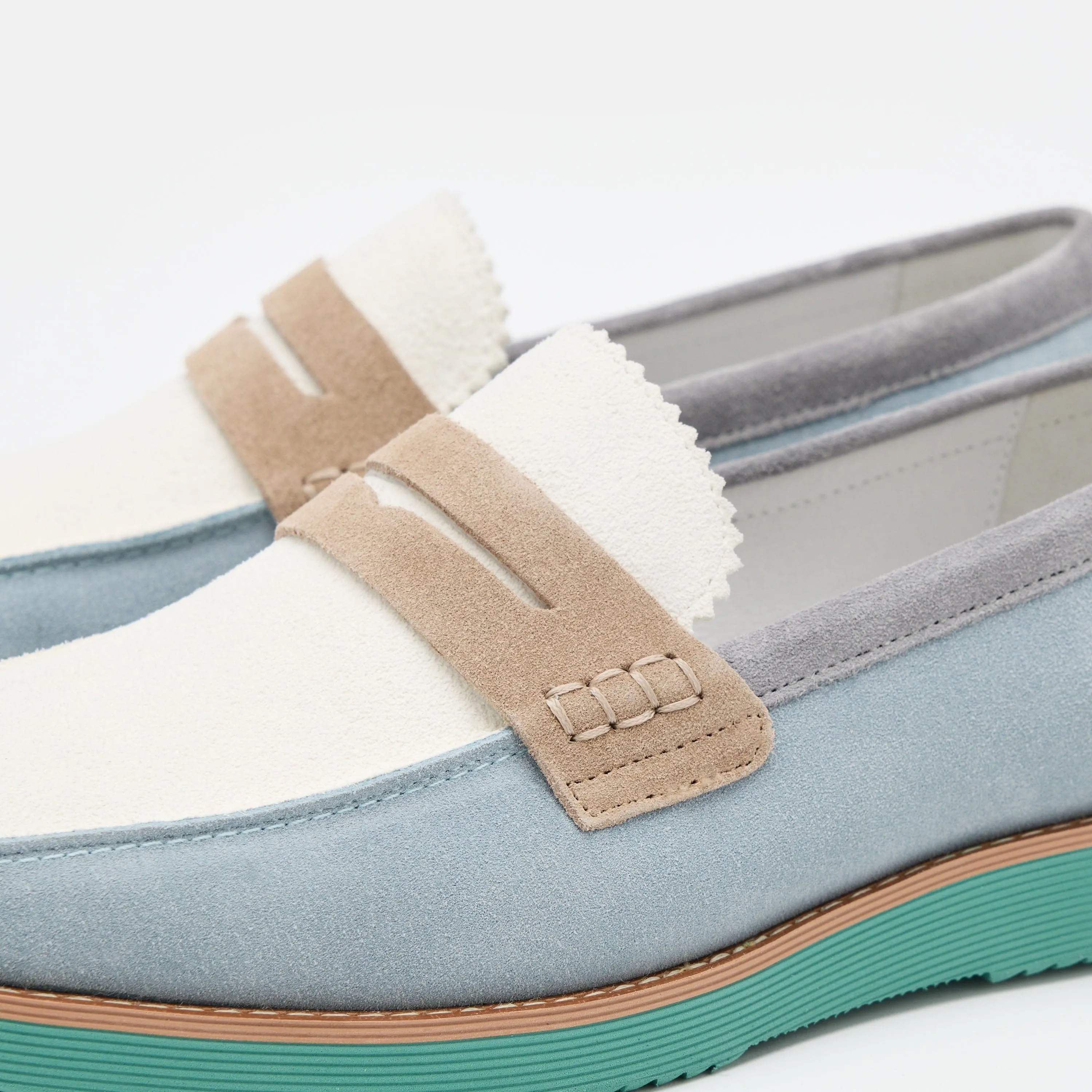 Mocassins Penny en daim Abe avec empiècement bleu brume