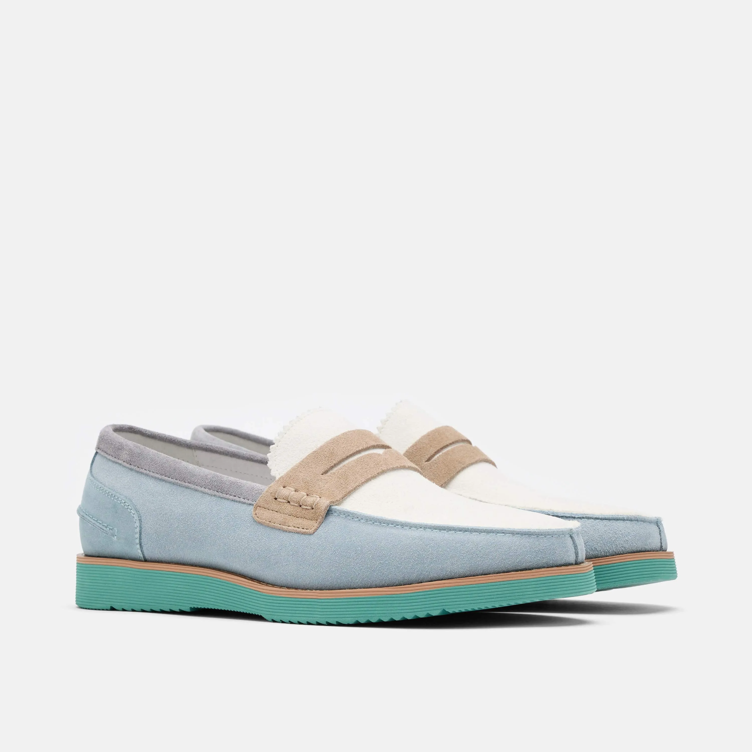 Mocassins Penny en daim Abe avec empiècement bleu brume