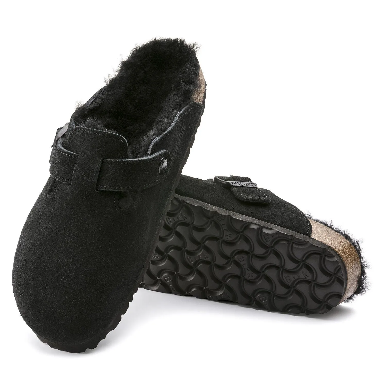 Birkenstock Chaussures Boston en daim et cuir avec doublure en shearling noir standard
