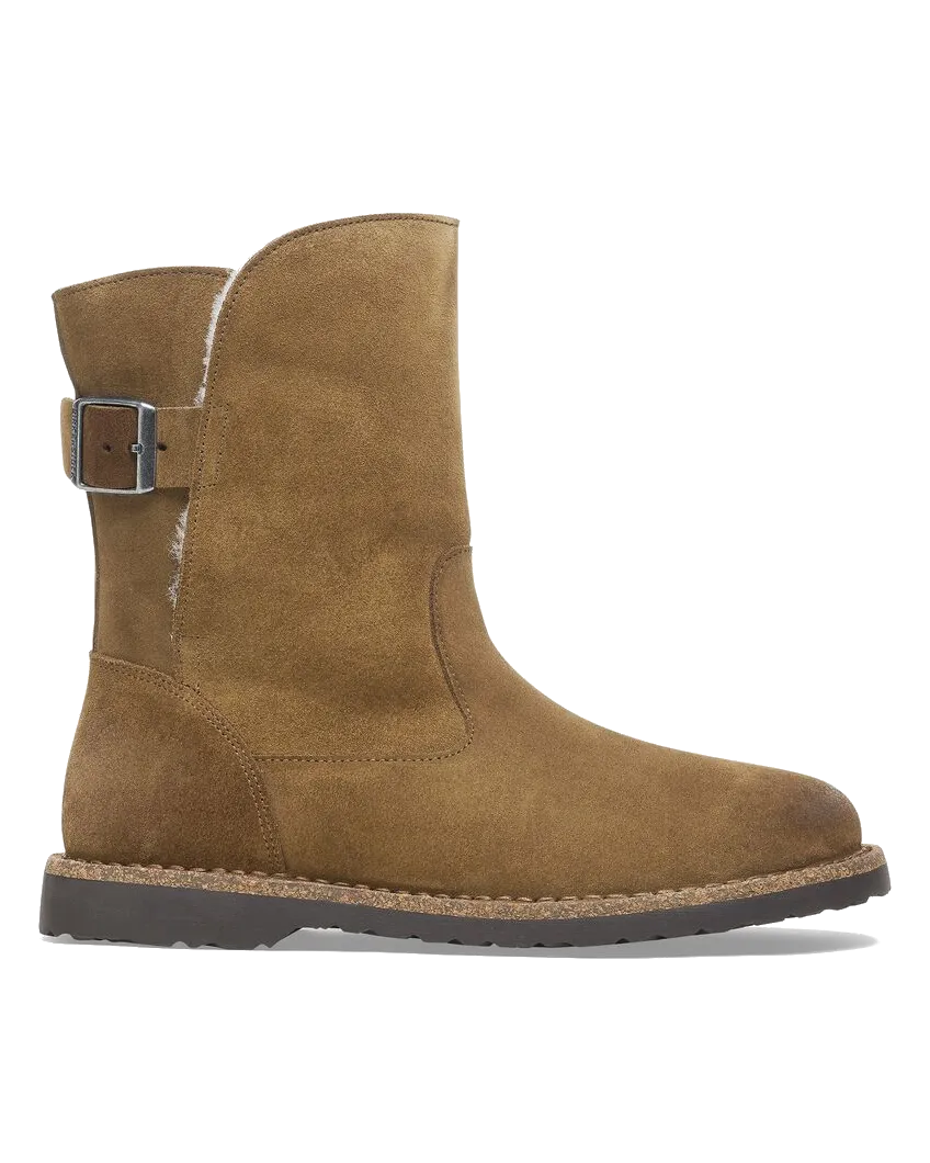 Bottes Birkenstock Uppsala en daim et cuir avec doublure en shearling, couleur thé foncé
