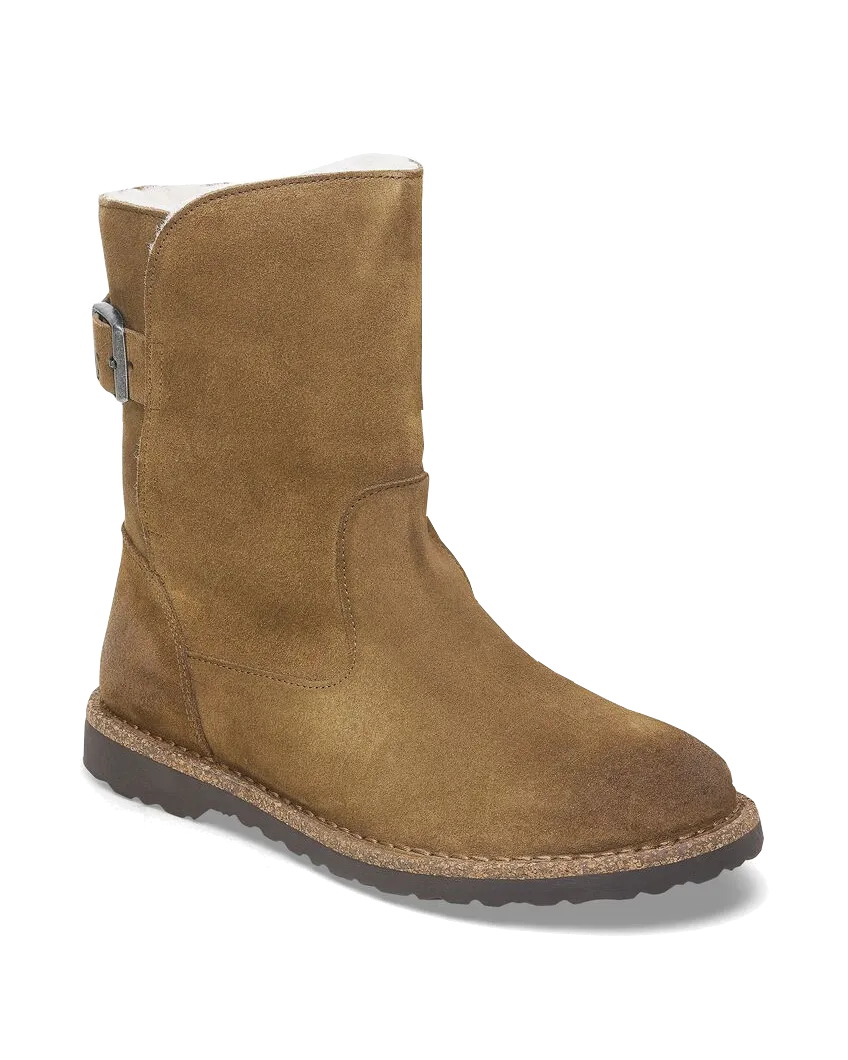 Bottes Birkenstock Uppsala en daim et cuir avec doublure en shearling, couleur thé foncé