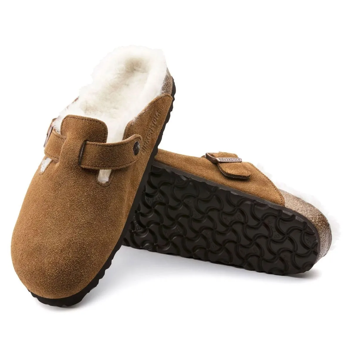 Birkenstock Boston pour Femme en Daim Naturel Mink avec Doublure en Mouton