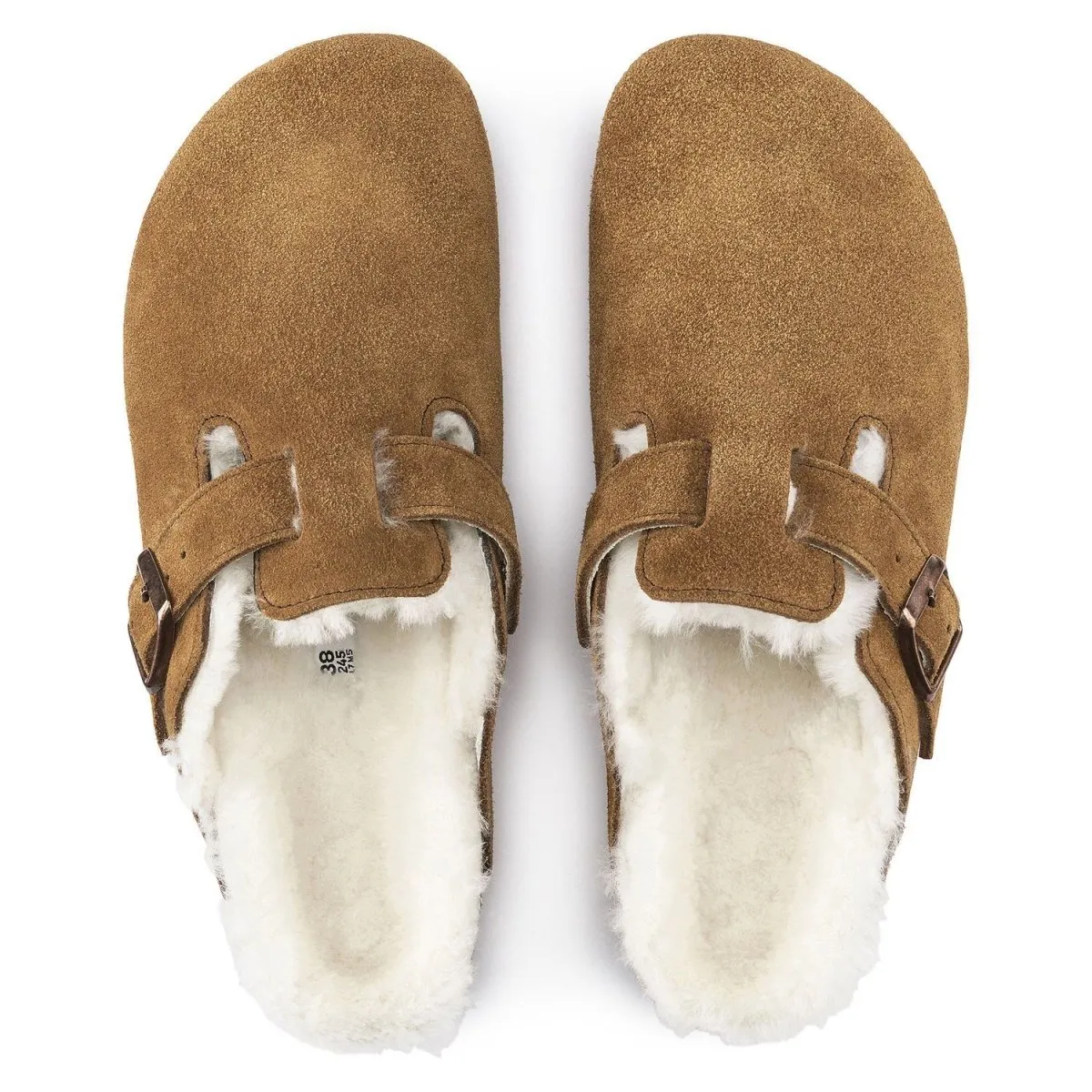 Birkenstock Boston pour Femme en Daim Naturel Mink avec Doublure en Mouton