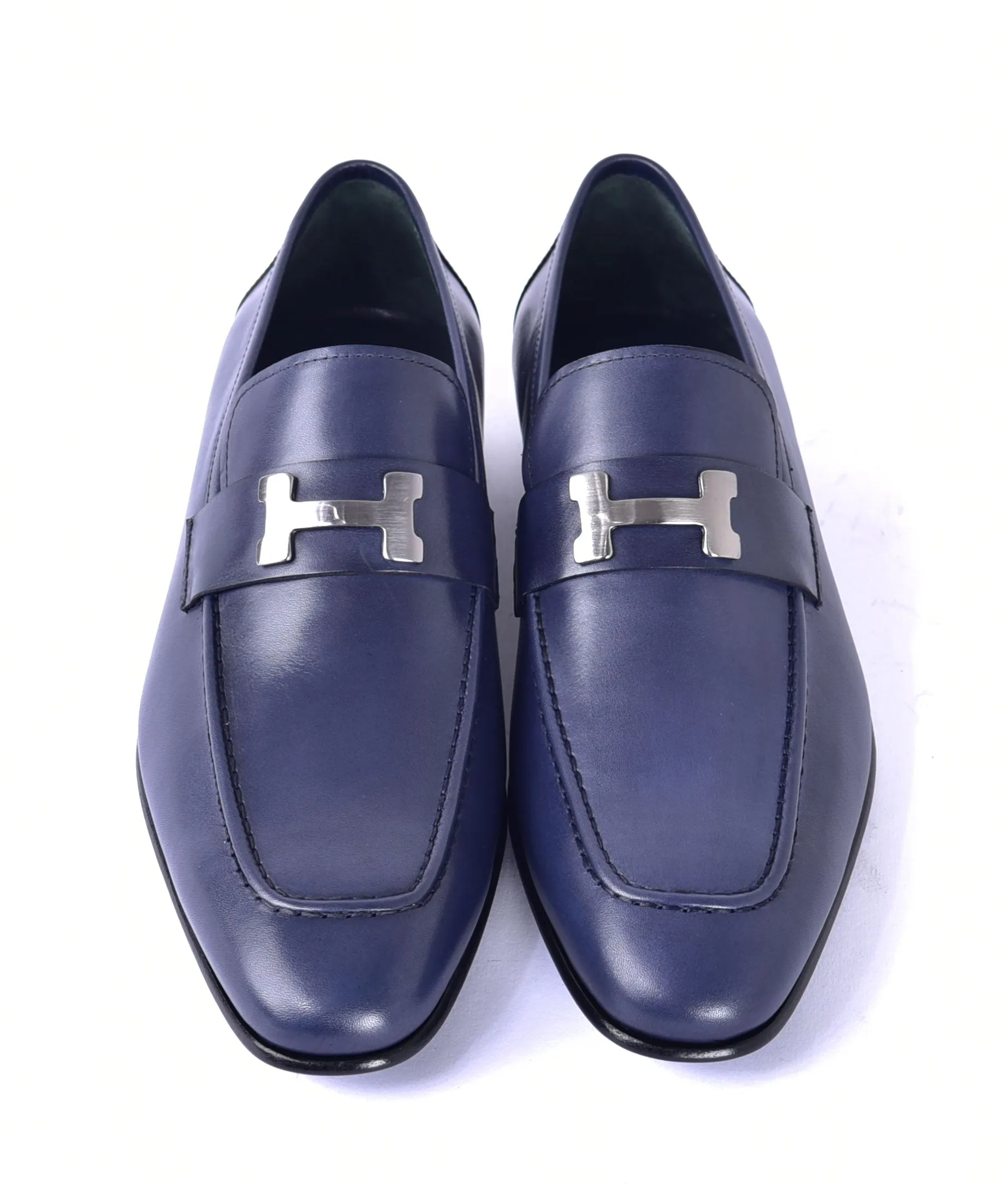 Mocassin Corrente en Veau Brunissage Marine