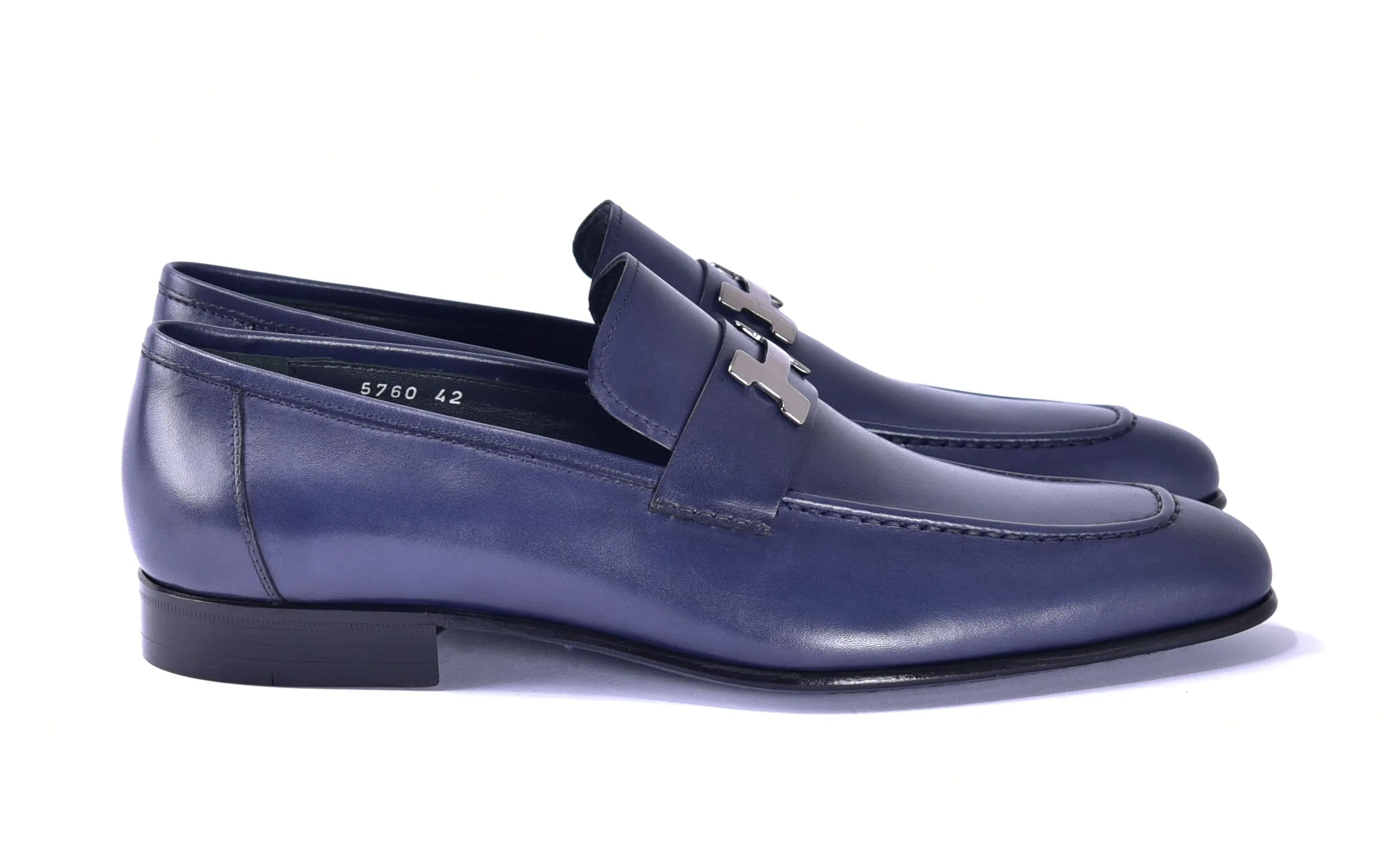 Mocassin Corrente en Veau Brunissage Marine