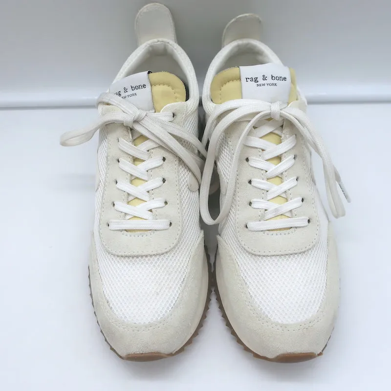 Rag & Bone Retro Basket Basses de Course en Maille Blanche et Suédine Crème Taille 37